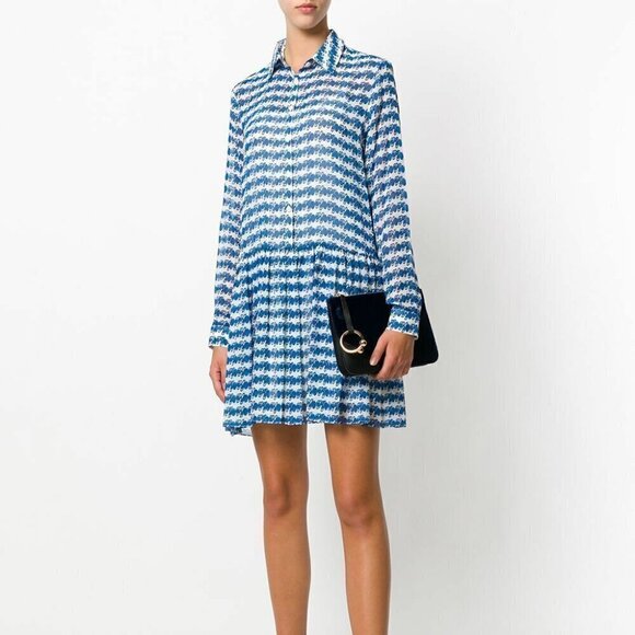 Opening Ceremony Silk Dress Blue Stripe Pleated Drop Waist Long Sleeve 8 - Picture 7 of 11